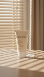 Tube of Hyskyn lightweight sunscreen on a surface with blinds in the background