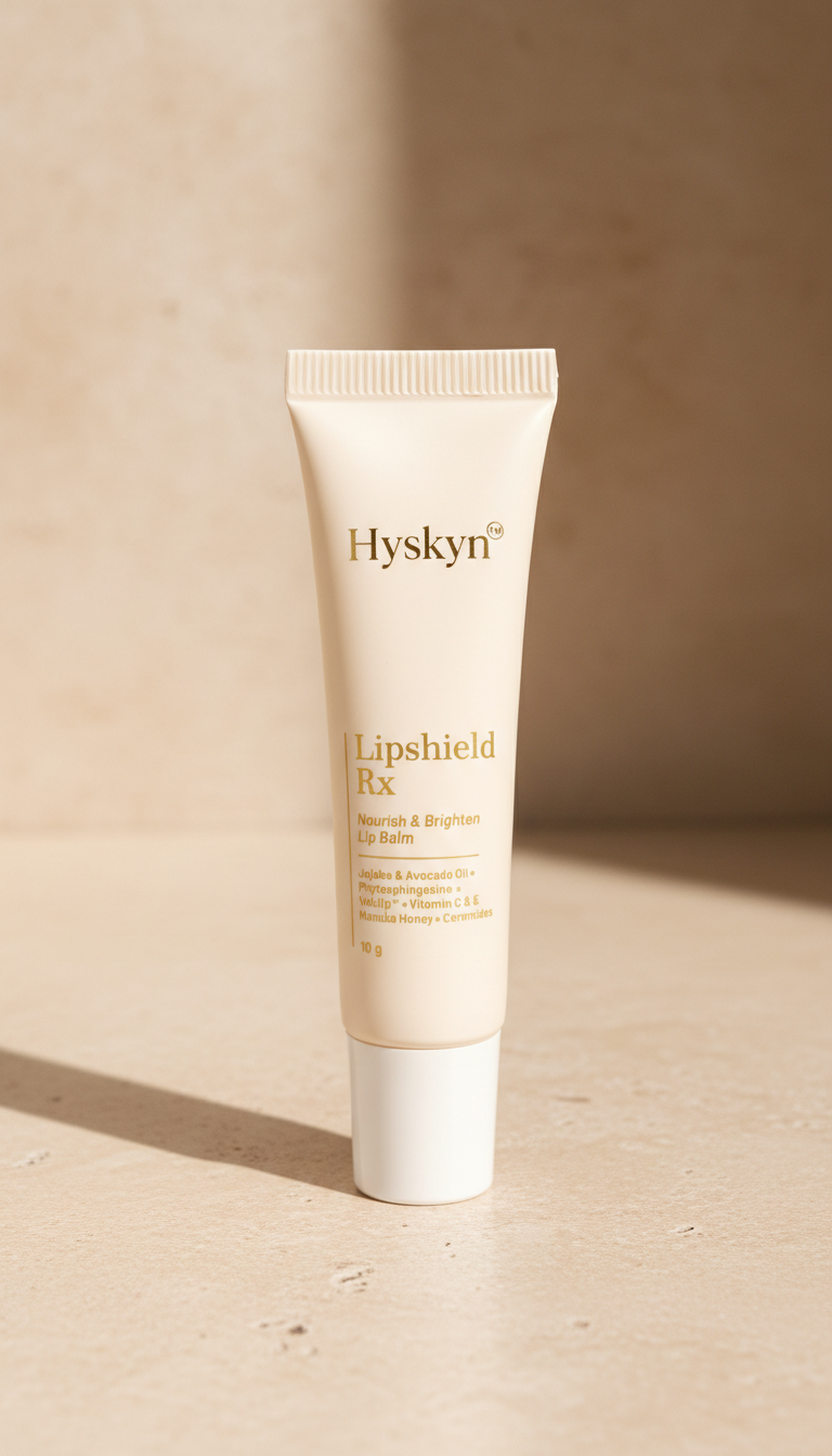 Hysken ceramide lip balm Lipshield RX tube on a beige background
